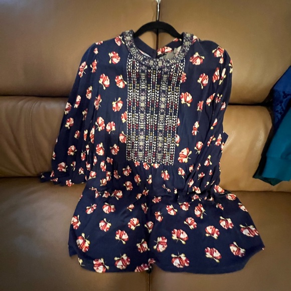 WOMENS ONE SEPTEMBER NAVY EMBROIDERED FLORAL LONG SLEEVE TOP XL ANTHROPOLOGIE - Picture 1 of 7